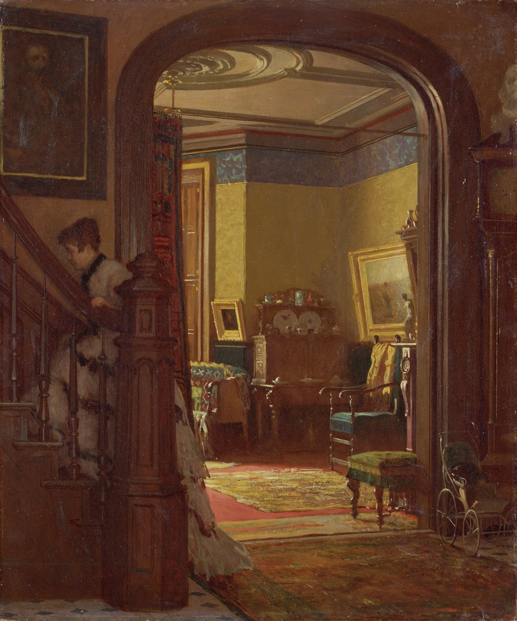 Nie w domu, ok. 1873 (olej na tekturze) autorstwa Eastman Johnson