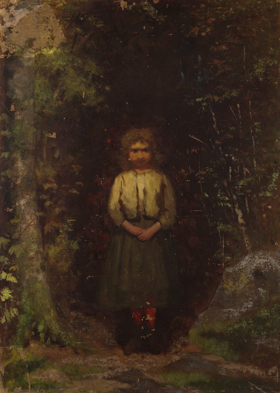 Na zboczu (rekto); Dziewczyna w lesie (verso) autorstwa Eastman Johnson