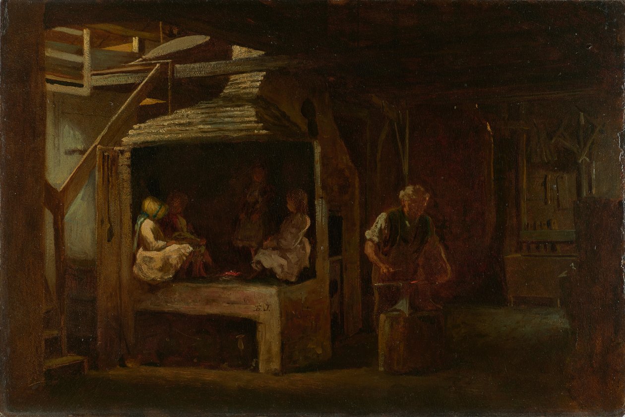 Kuźnia (olej na prasowanej płycie pilśniowej) autorstwa Eastman Johnson