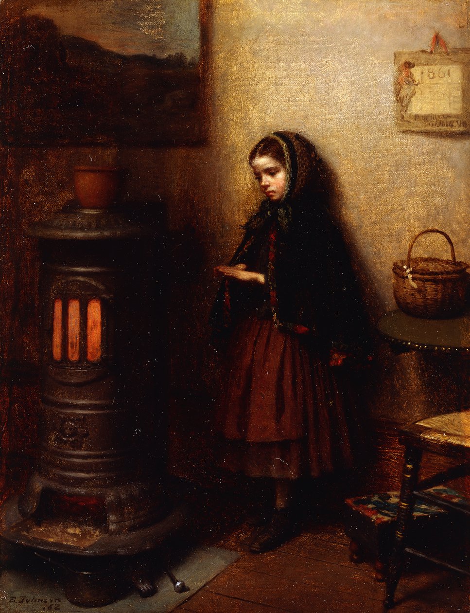 Ogrzewa ręce, 1862 autorstwa Eastman Johnson