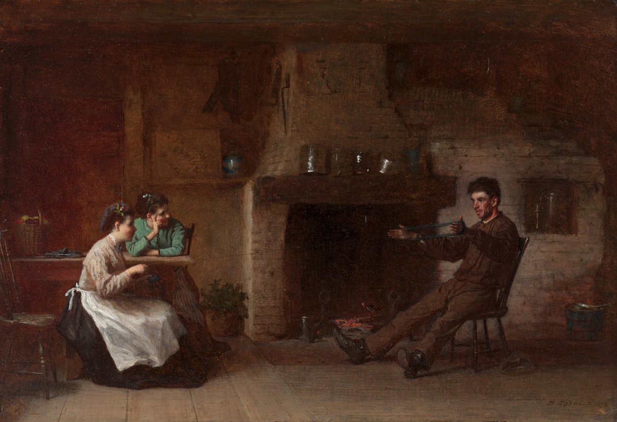 Winding Yarn (Wnętrze kuchni Nantucket) autorstwa Eastman Johnson
