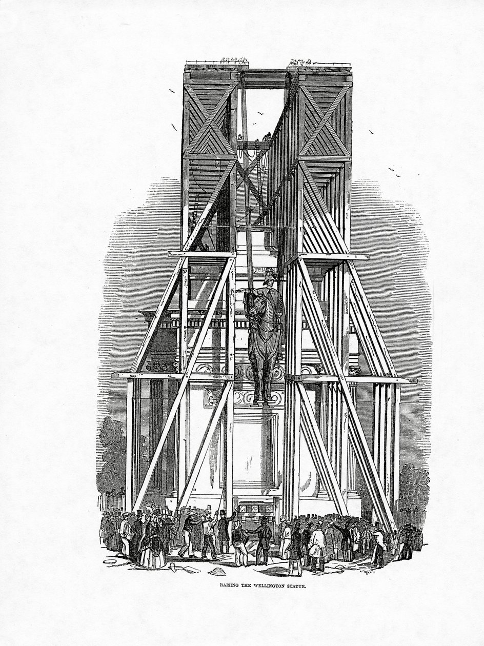 Podniesienie statuy Wellingtona, opublikowane w „The Illustrated London News”, 3 października 1846 r. autorstwa Ebenezer Landells