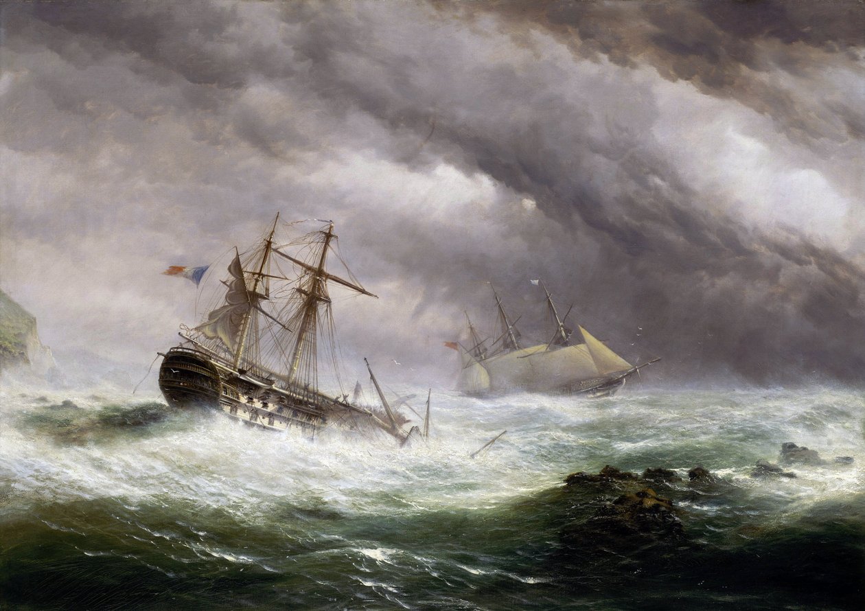 HMS "Endymion" ratujący francuski statek podczas sztormu w 1803 roku. Olej na płótnie, około 1850-1855, autor: Ebenezer Colls (1812-1887). autorstwa Ebenezer Colls