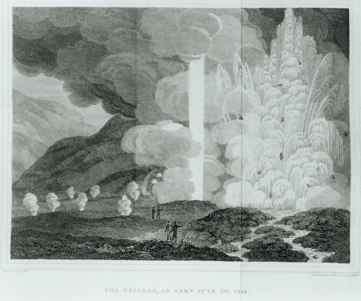 The Great Geysir of Strokkur, Islandia, z Islandii: lub, The Journal of a Residence in That Island autorstwa Ebenezer Hendersona, opublikowany 1819 (fot. bw) autorstwa Ebenezer Henderson