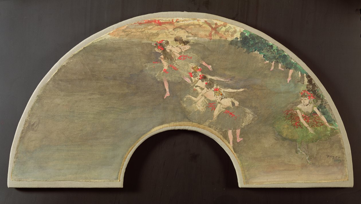 Tancerze baletowi, projekt dla fana (gwasz na płótnie) autorstwa Edgar Degas