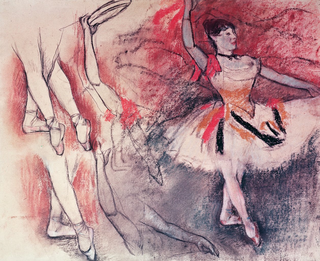 Tancerka z tamburynem, czyli tancerka hiszpańska, ok. 1882 (węgiel i pastel na papierze) autorstwa Edgar Degas