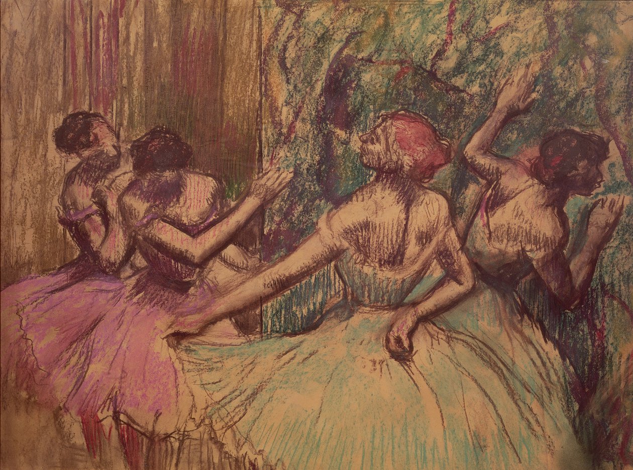 Tancerki na skrzydłach, ok. 1897-1901 (węgiel drzewny i pastel na papierze) autorstwa Edgar Degas