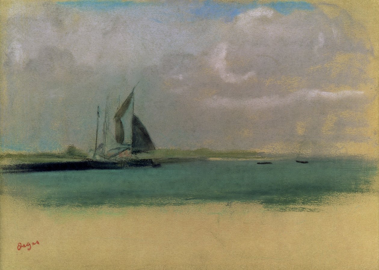 Łodzie rybackie zacumowane w porcie, ok. 1869 (pastel na papierze) autorstwa Edgar Degas