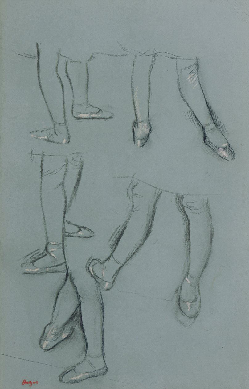 Pięć studiów pary nóg, ok. 1878-80 (ołówek, węgiel i pastel na zielonym papierze) autorstwa Edgar Degas