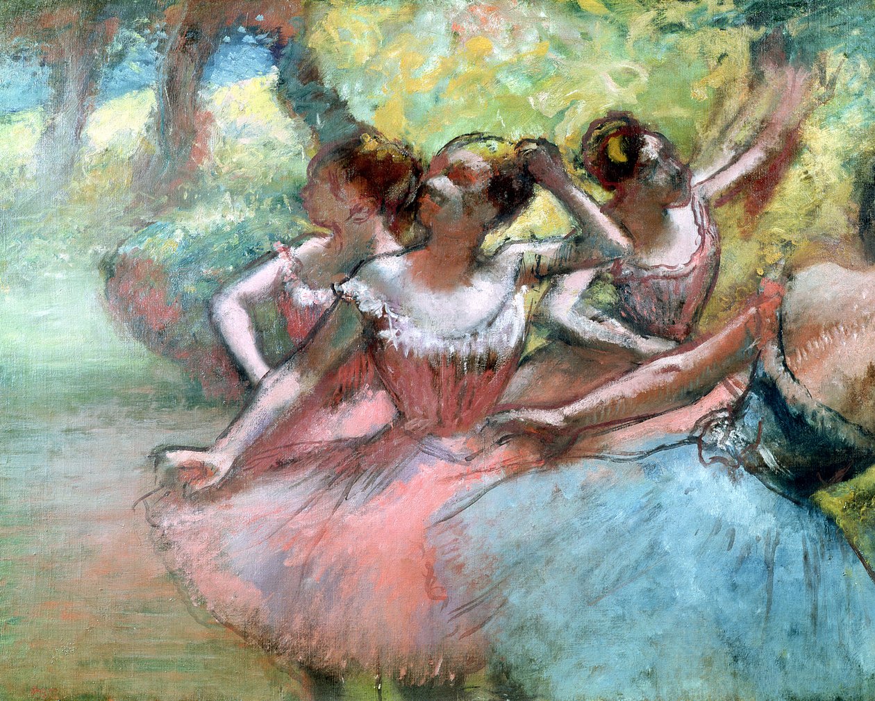 Cztery baleriny na scenie (pastelowe) autorstwa Edgar Degas