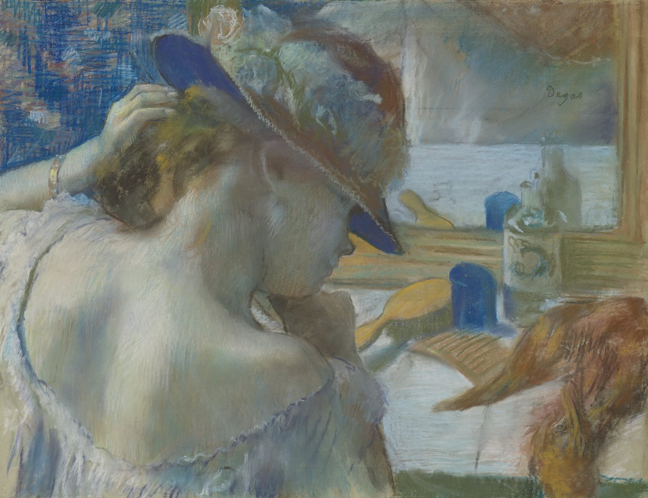 Przed lustrem, 1889 (pastel na papierze) (nieoprawiona wersja patrz 141380) autorstwa Edgar Degas