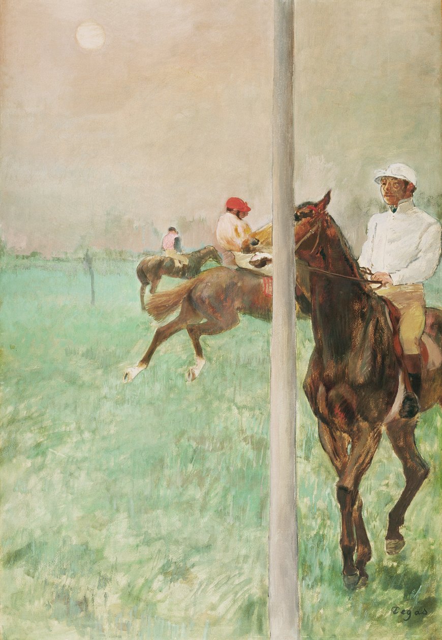 Dżokeje przed wyścigiem, ok. 1878-79 (olej, esencja, gwasz i pastel) autorstwa Edgar Degas