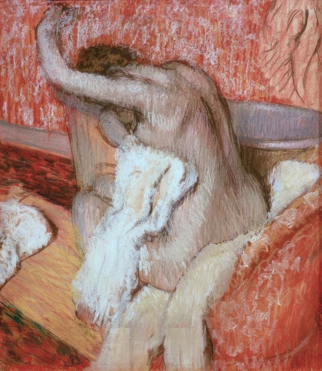Po kąpieli; kobieta sama się suszy autorstwa Edgar Degas