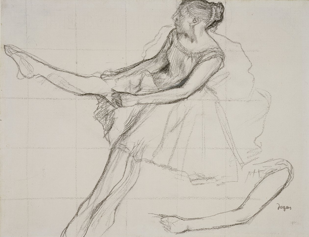 PD.23-1978 Tancerka poprawiająca rajstopy, ok.1880 (ołówek i węgiel na papierze) autorstwa Edgar Degas