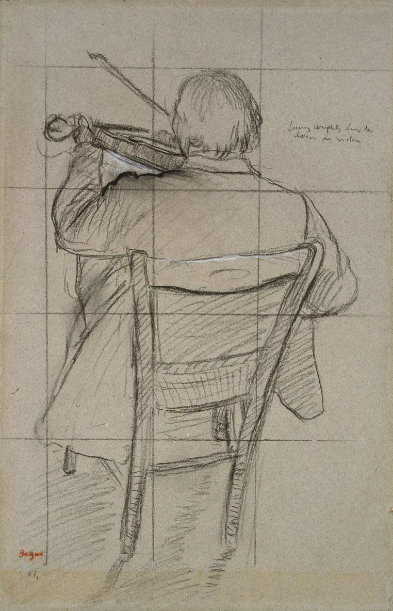 Studium skrzypka widzianego z tyłu, XIX w. (węgiel wzbogacony bielą na papierze) autorstwa Edgar Degas