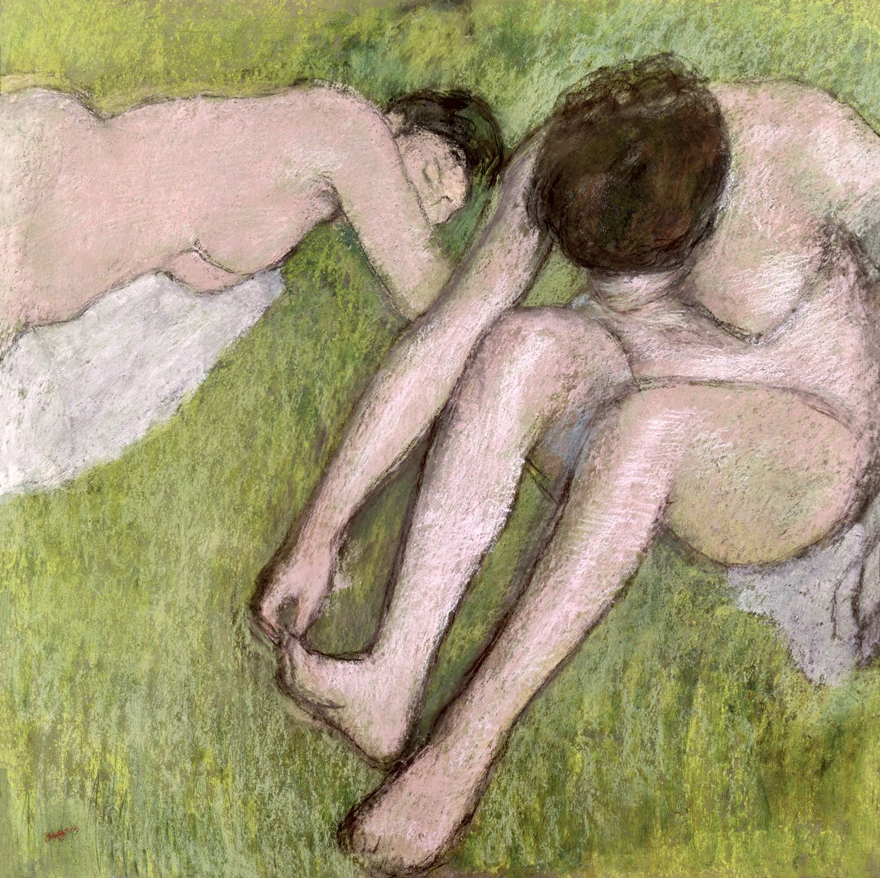 Dwóch Kąpiących się na Trawie, ok. 1886-90 (pastel na papierze) autorstwa Edgar Degas