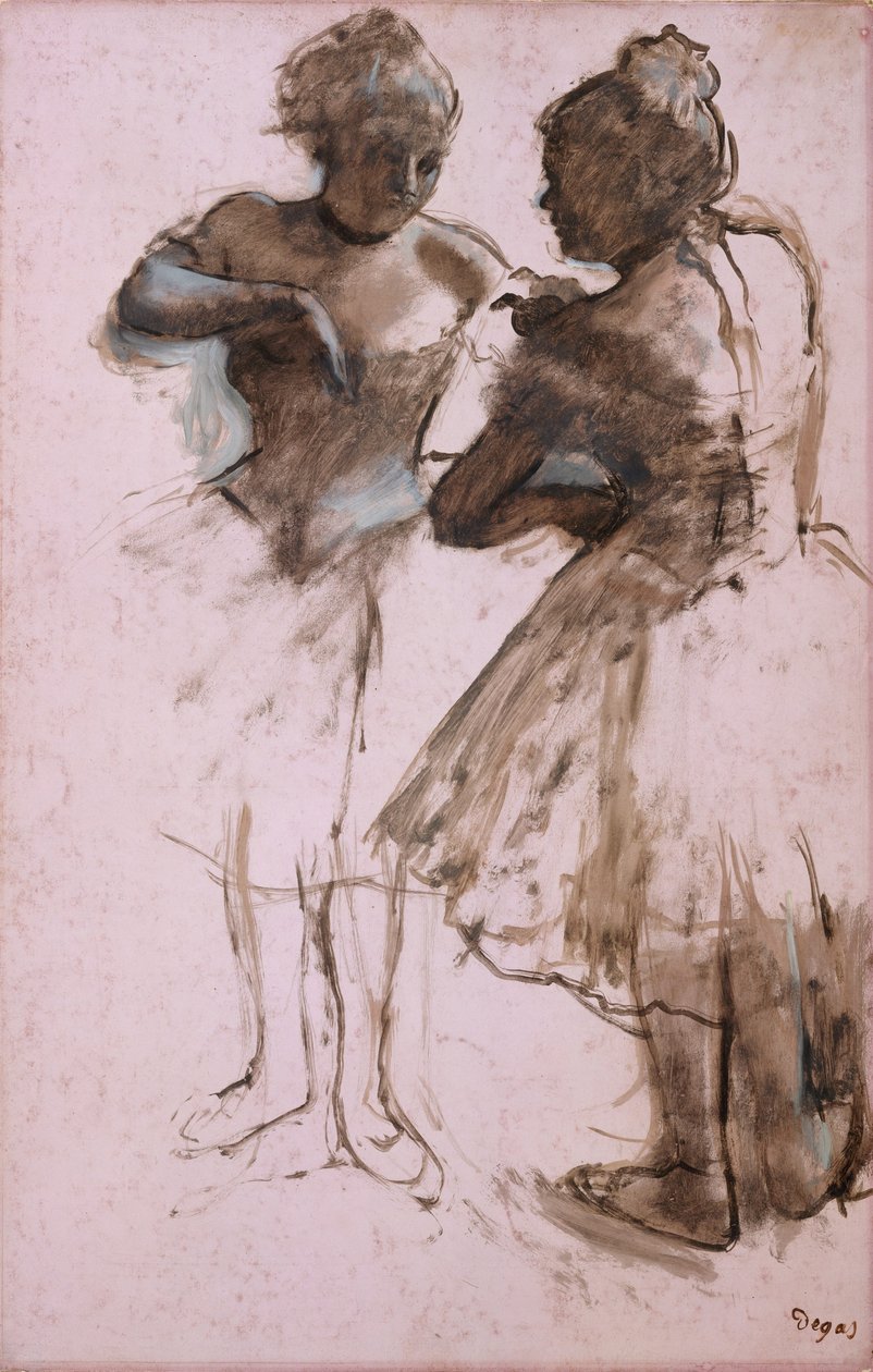 Dwie tancerki, 1873 ( ciemnobrązowa farba i biały gwasz na papierze) autorstwa Edgar Degas