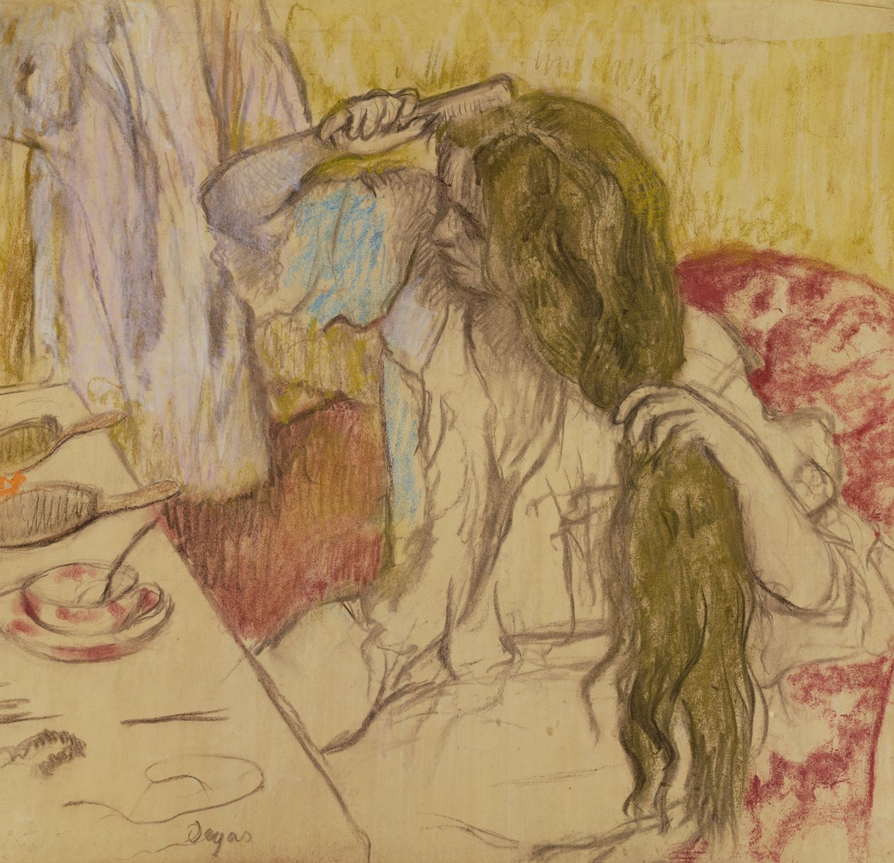 Kobieta przy toalecie, ok.1885 (pastel na tekturze) autorstwa Edgar Degas