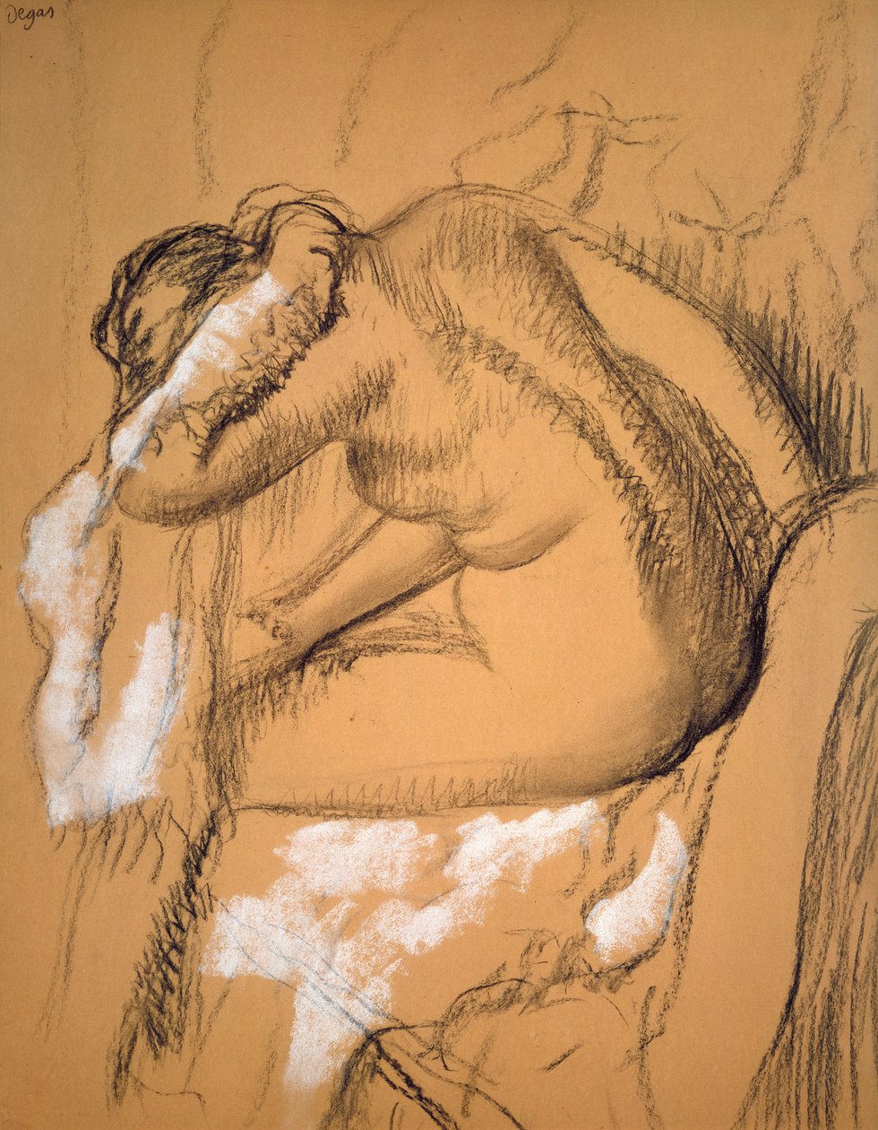 Kobieta susząca się (węgiel i kreda) autorstwa Edgar Degas