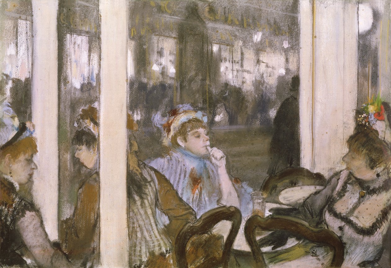 Kobiety na tarasie kawiarni, 1877 (pastel na monotypie) autorstwa Edgar Degas