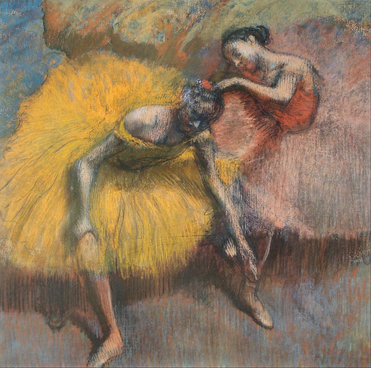 Dwie żółte i różowe tancerki autorstwa Edgar Degas