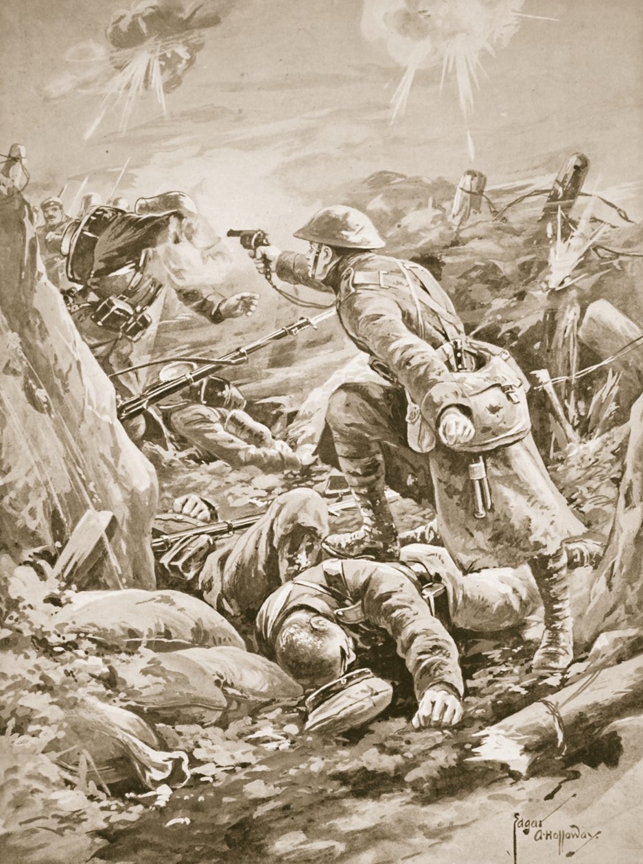 Szeregowy (działający po kapralu) L. Clarke, samotny, trzymający na dystans oddział Niemców podczas kontrataku autorstwa Edgar Alfred Holloway