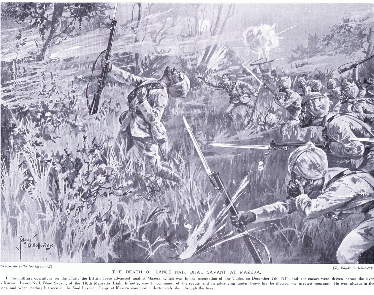 Śmierć Lance Nak Bhau Savant w Mazera na Tigris grudzień 1914 autorstwa Edgar Alfred Holloway