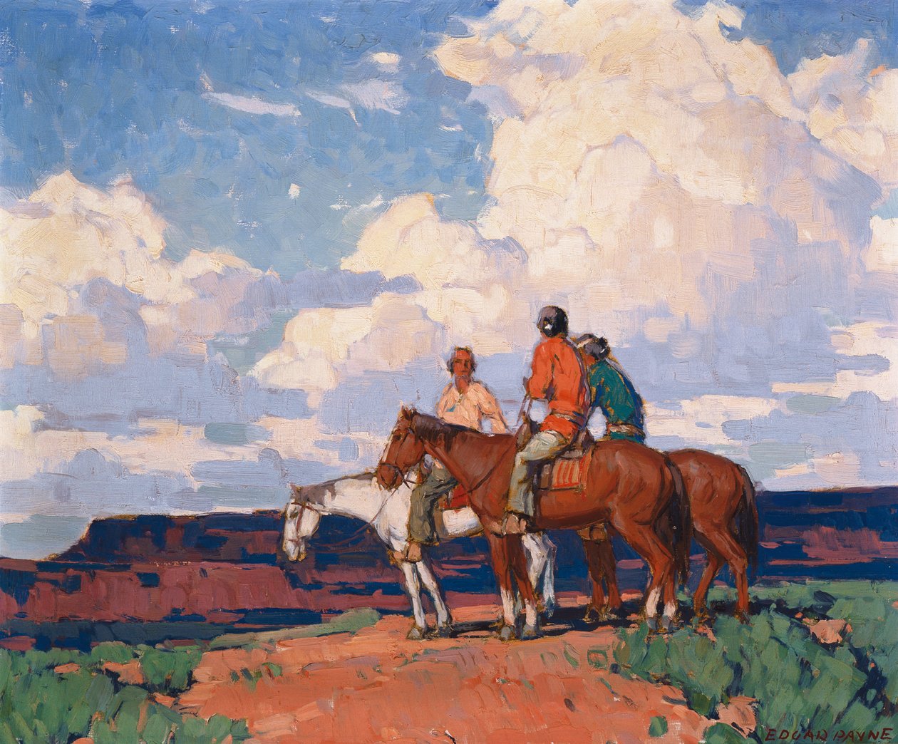 Jeźdźcy na koniu (olej na płótnie) autorstwa Edgar Alwin Payne