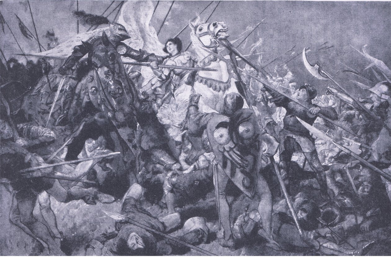 Capture of the Maid before Compiegne, z Cassells History of the British People opublikowanej przez Waverley Book Company Limited, ok. 1940 r. autorstwa Edgar Bundy