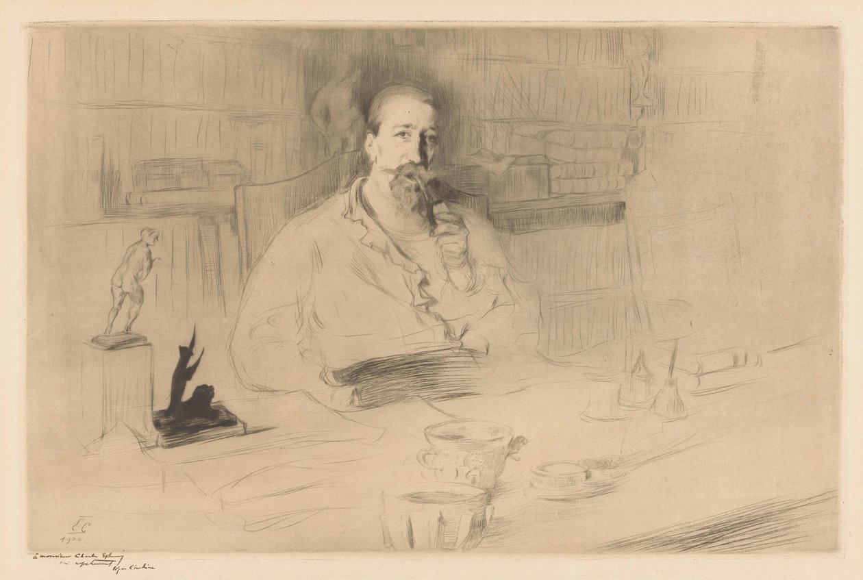 Portret Anatole France za jego biurkiem autorstwa Edgar Chahine (signed by artist)