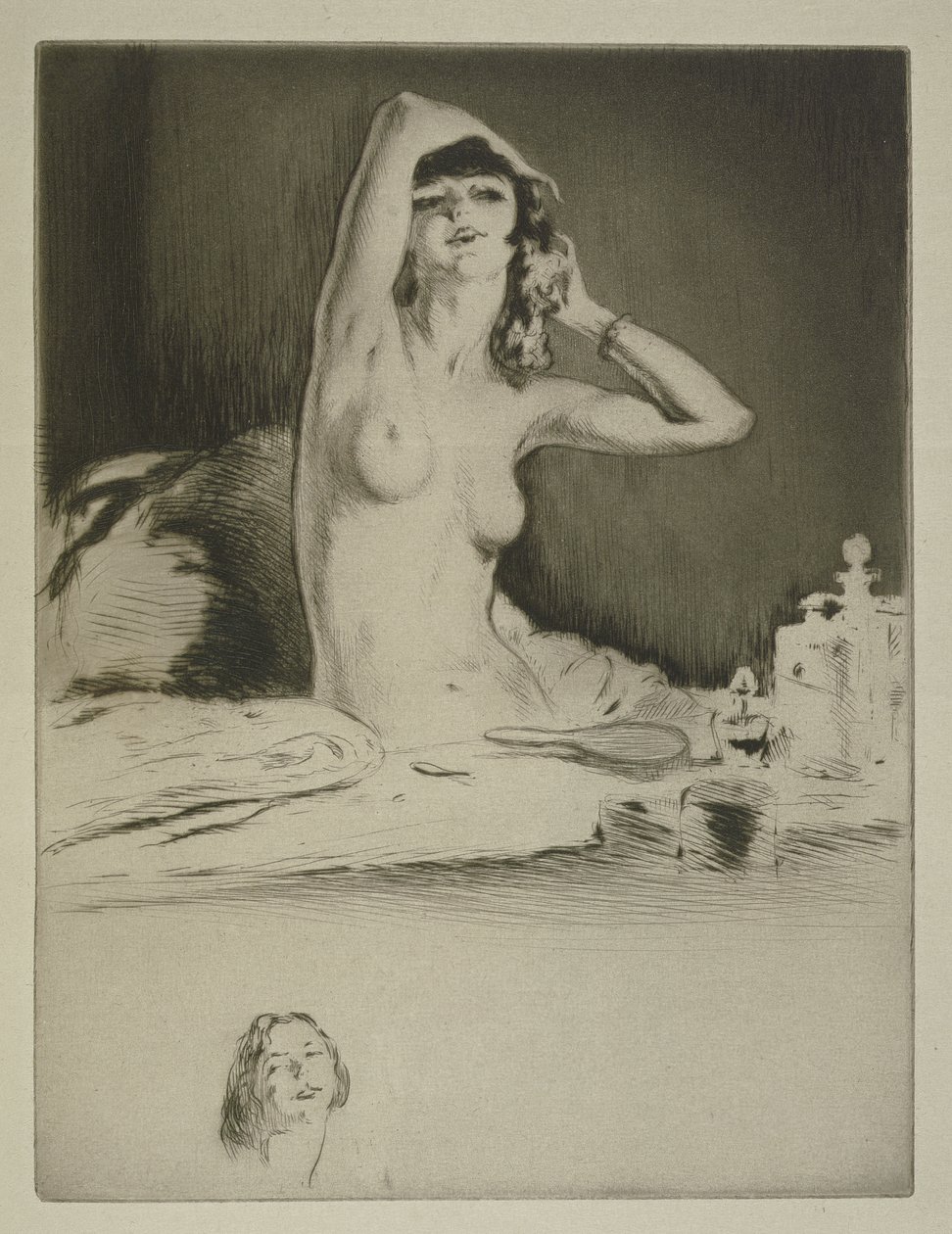 Kobieta w toalecie, ilustracja do „Mitsou” Sidonie-Gabrielle Colette (1873-1954) opublikowana w 1930 r. (akwaforta i sucha igła) autorstwa Edgar Chahine