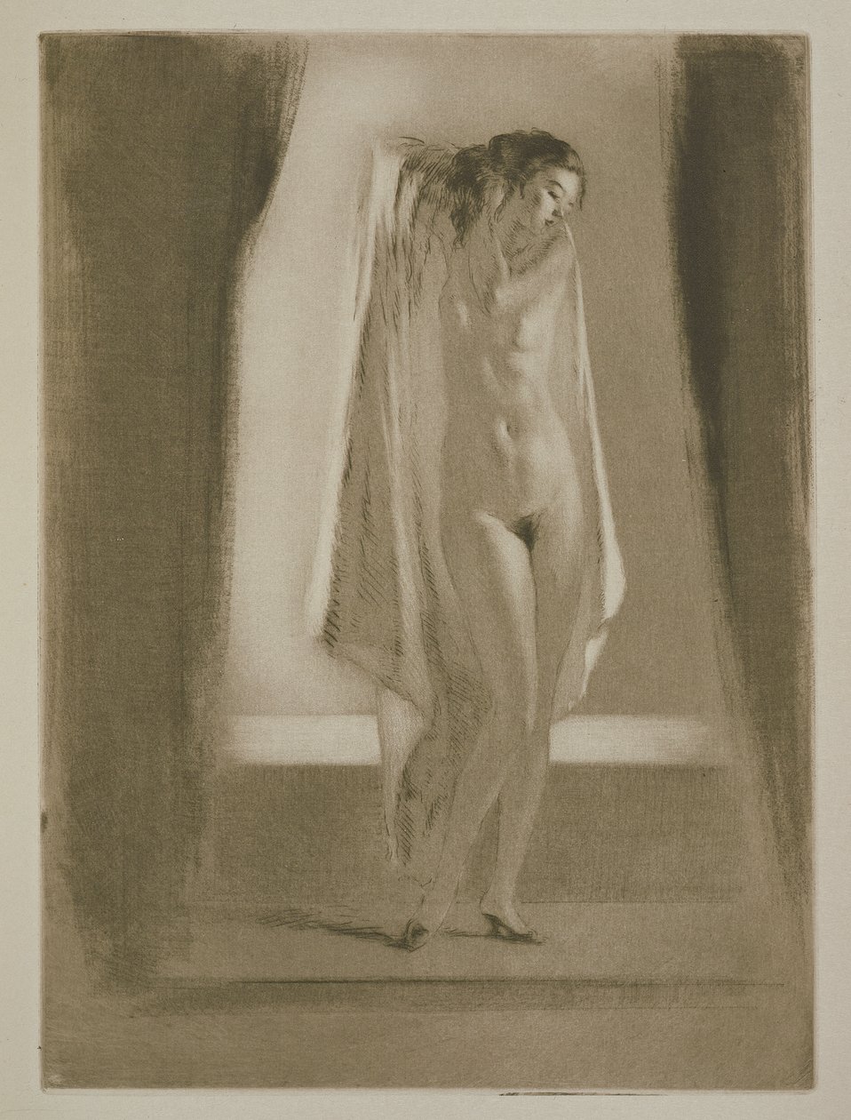 Kobieta wychodząca z wanny, ilustracja do „Mitsou” Sidonie-Gabrielle Colette (1873-1954) opublikowana w 1930 r. (akwaforta i sucha igła) autorstwa Edgar Chahine