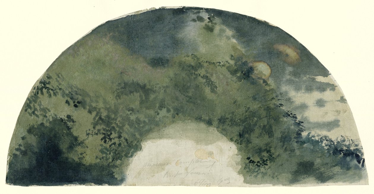 Liść wachlarzowy malowany w stylu japońskim z pejzażem o wschodzącym księżycu autorstwa Edgar Degas (possibly)