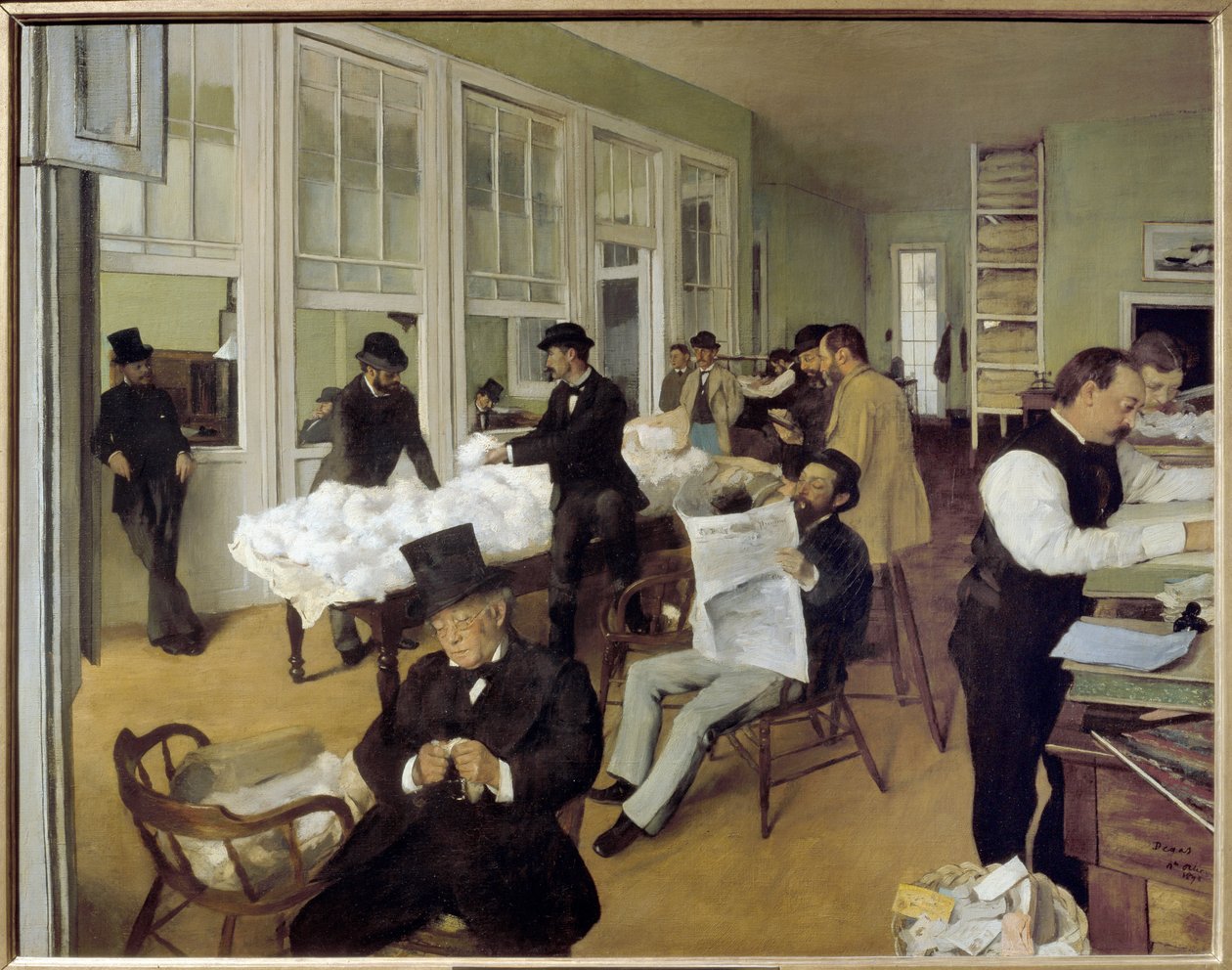A Cotton Office in New Orleans (lub Interior of an Office of Cotton Buyers in New Orleans) (olej na płótnie) autorstwa Edgar Degas
