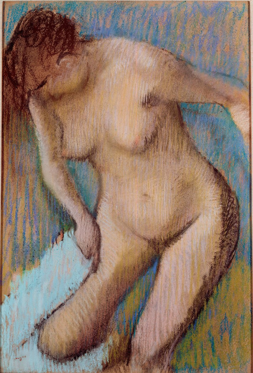 Po kąpieli Naga kobieta ociera prawe udo. Obraz pastelowy Edgara Degasa (1834-1917) 1866 nd. 72x49 cm Rzym, Galleria d