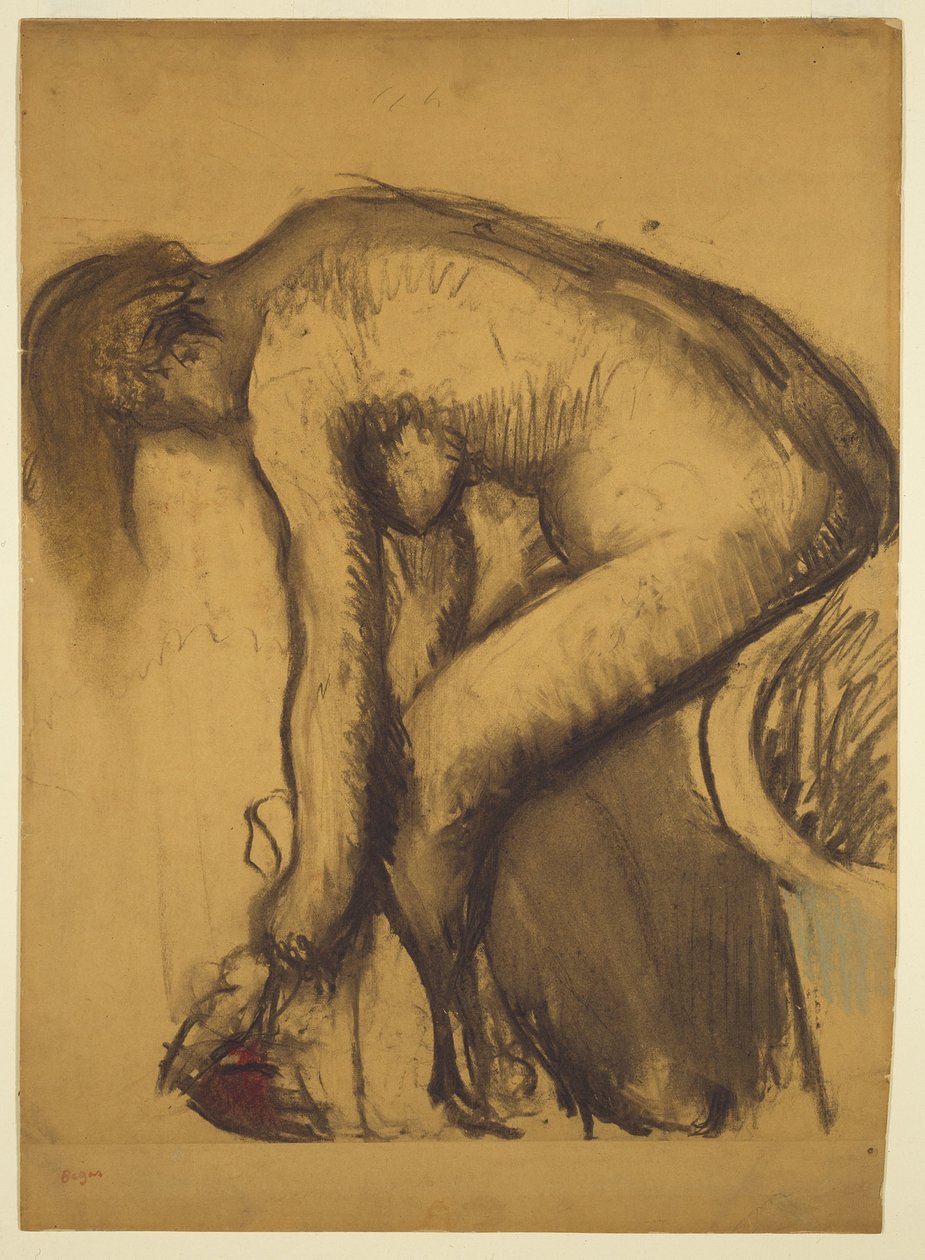 Po kąpieli (Kobieta wycierająca stopy), ok. 1900 (węgiel, wash, pastel na papierze ułożonym na desce) autorstwa Edgar Degas