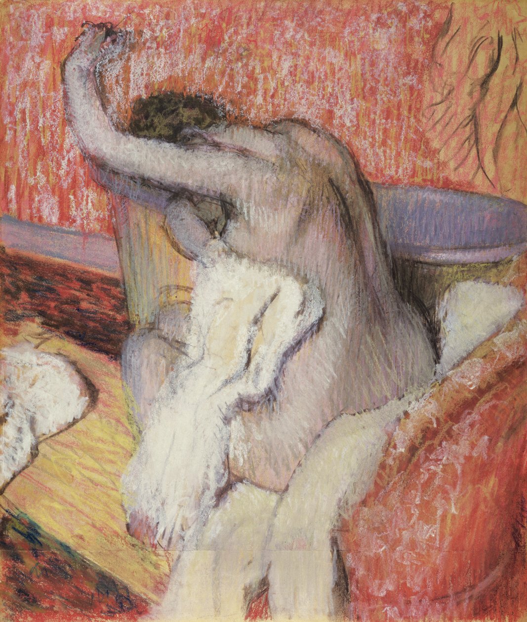 Po kąpieli Kobieta susząca się, ok.1889-90 (pastel) autorstwa Edgar Degas