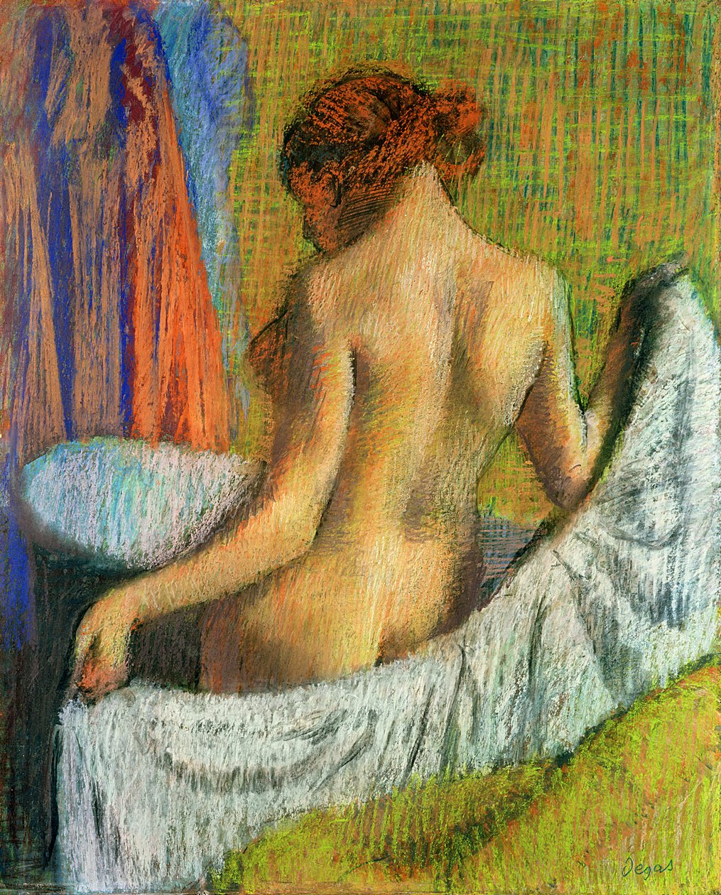 Po kąpieli kobieta z ręcznikiem, ok.1885-90 (pastel na papierze plecionym) autorstwa Edgar Degas