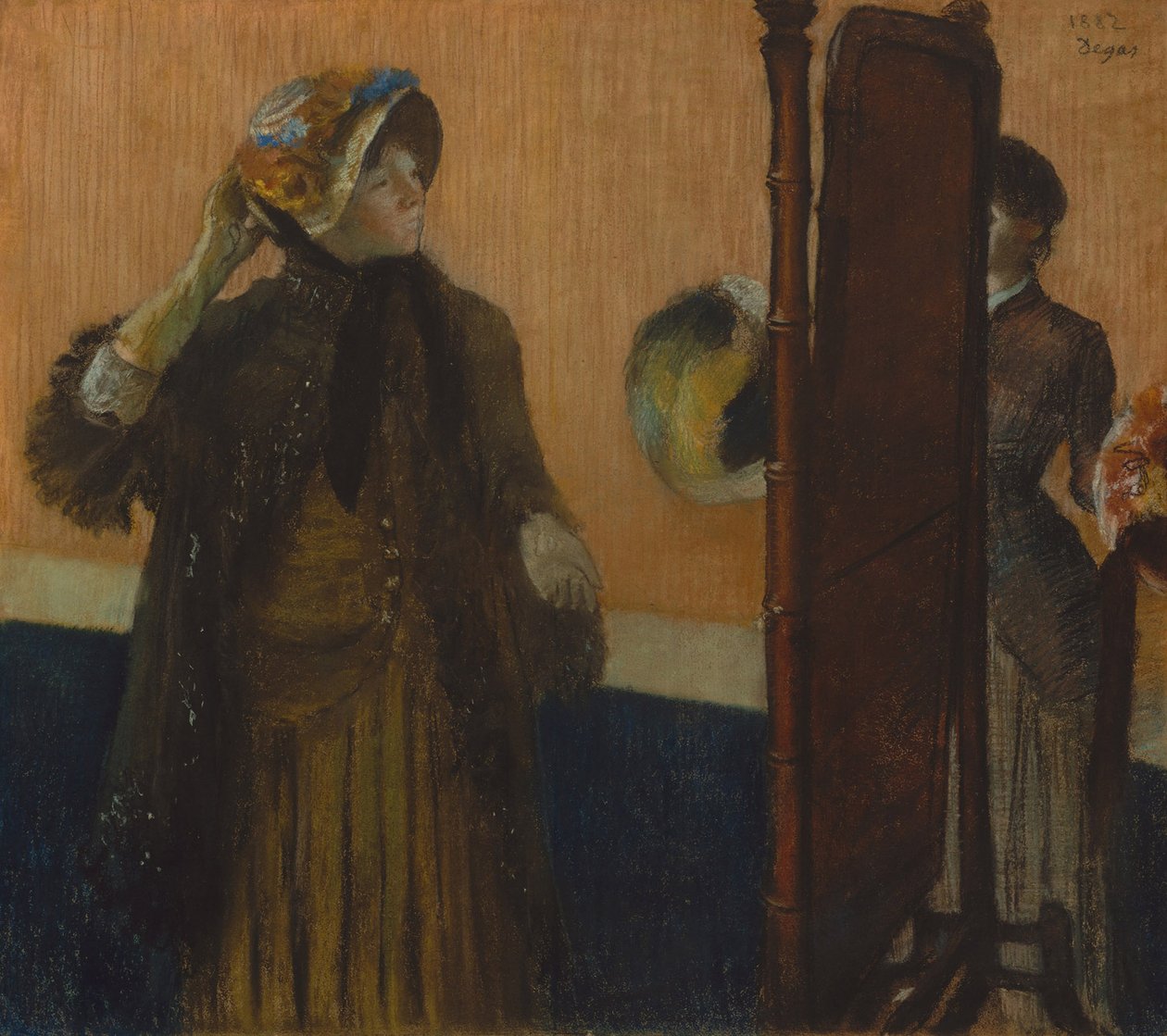 At the Milliners, 1882 (pastel na jasnoszarym papierze pergaminowym ułożony na jedwabnej podklejce) autorstwa Edgar Degas