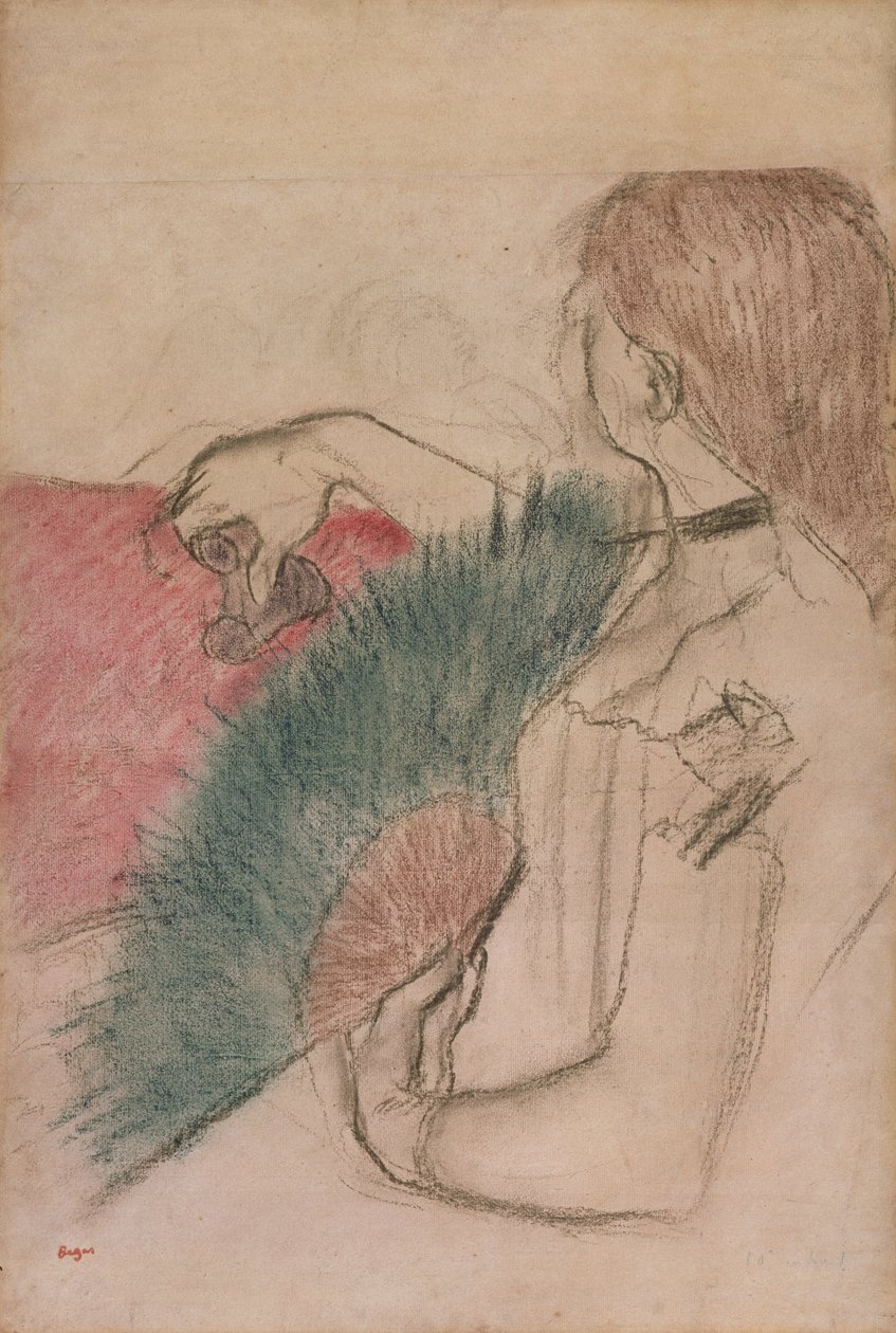 W teatrze, Kobieta z wachlarzem, 1880 autorstwa Edgar Degas