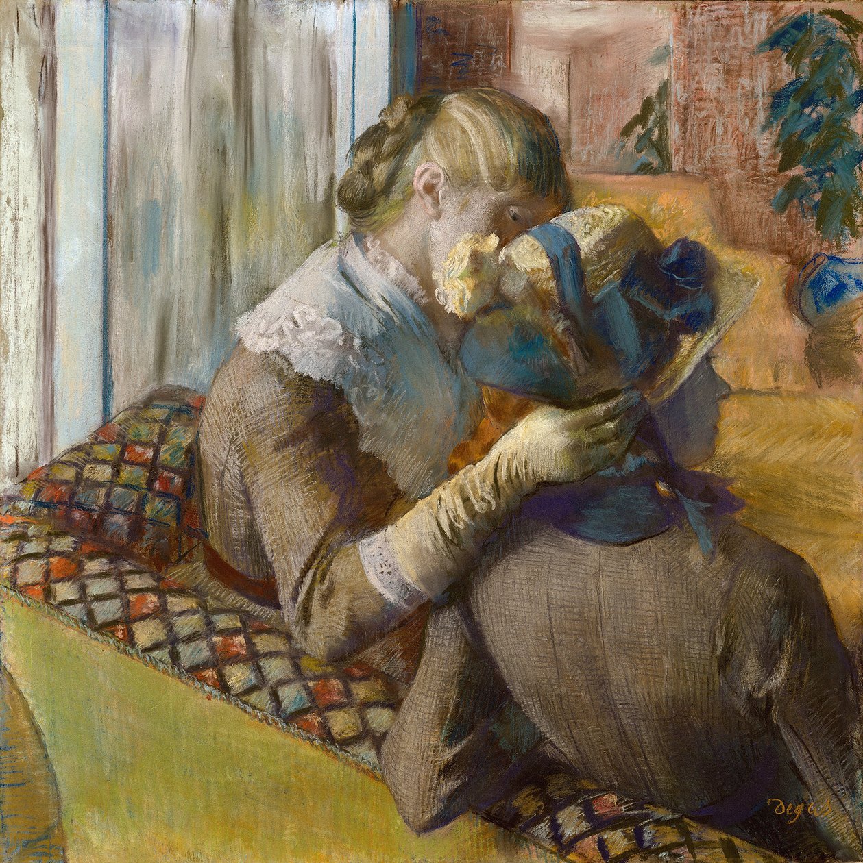U fashionistki. Klient przymierza kapelusz autorstwa Edgar Degas