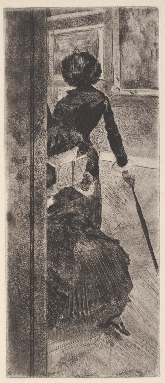 W Luwrze: malarstwo (Mary Cassatt) (akwaforta i akwatinta) autorstwa Edgar Degas