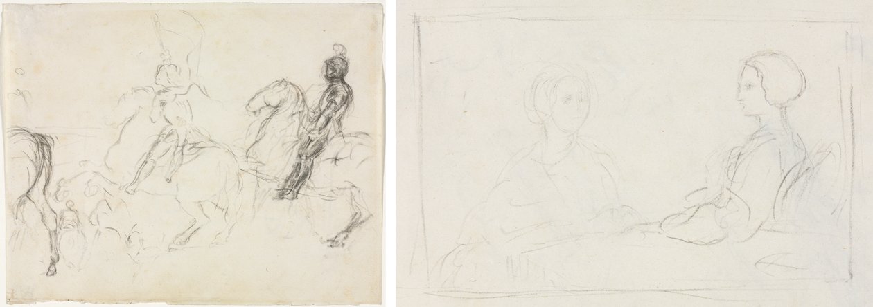 Scena bitwy z postaciami w zbroi na koniu (recto) Dwie siedzące kobiety (verso) autorstwa Edgar Degas