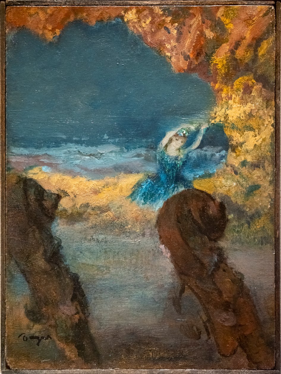 Niebieska tancerka i kontrabas. 1891. Olej na drewnie autorstwa Edgar Degas