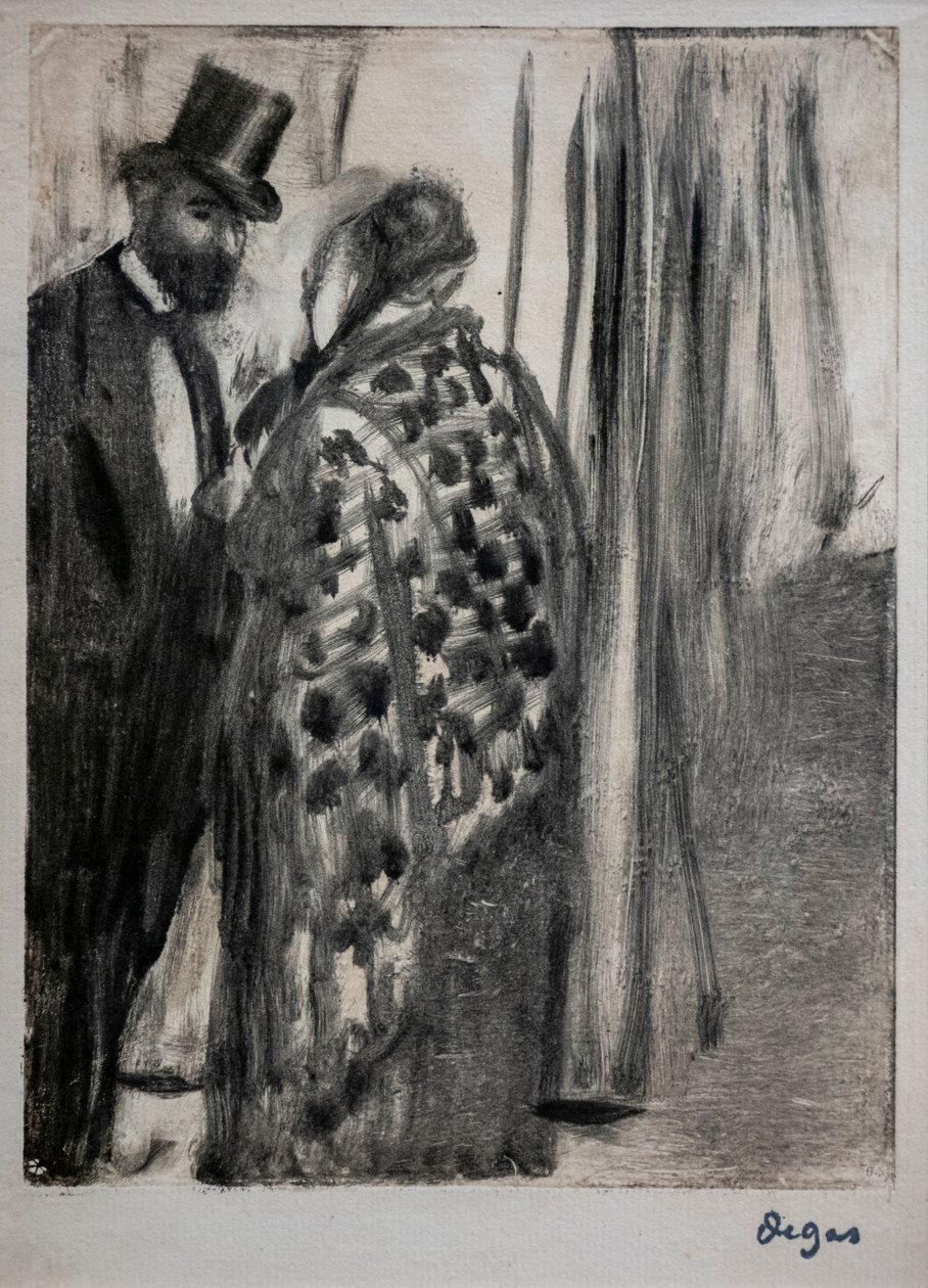 Rozmowa (Ludovic Halevy i Madame Cardinal). Około 1876-1877. Monotype ma oprawki z czarnym tuszem na tekturze pomocniczej autorstwa artysty. autorstwa Edgar Degas