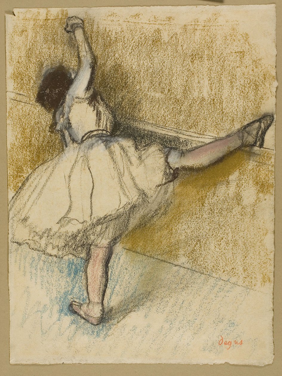 Tancerka rozciągająca się w barze autorstwa Edgar Degas