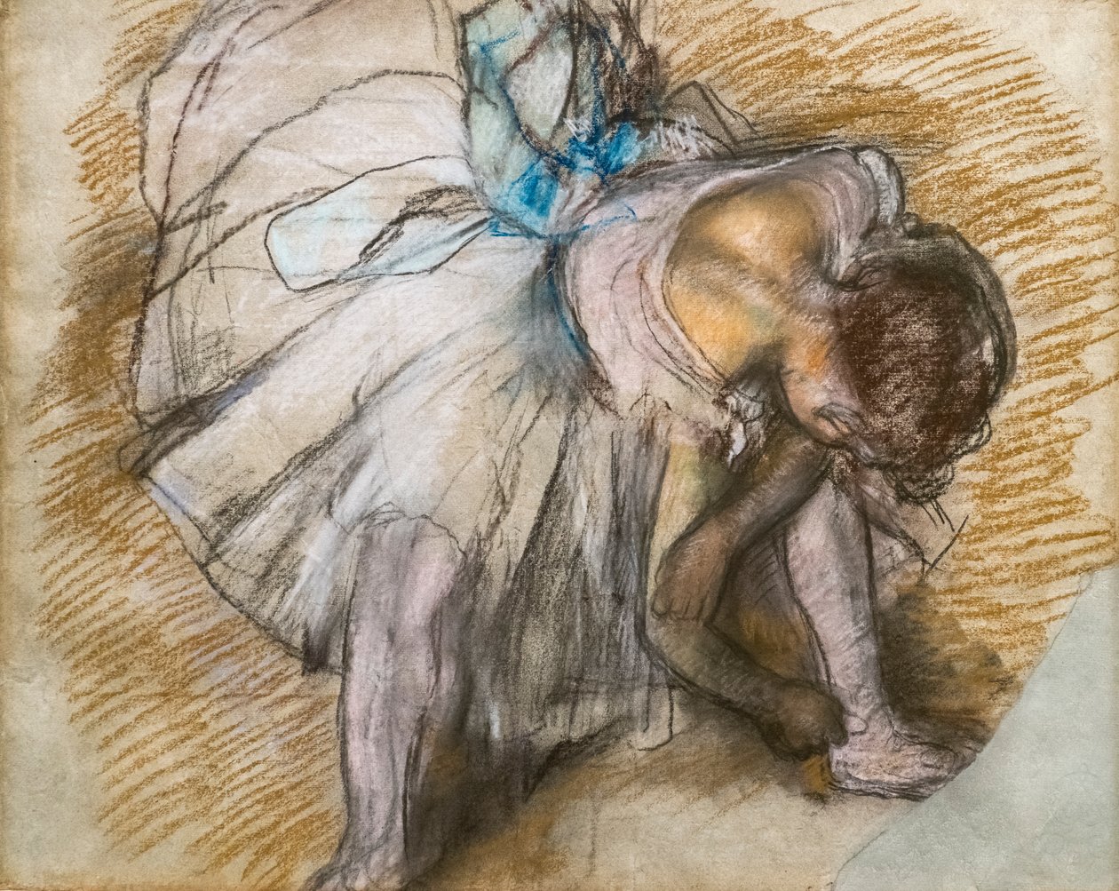 Tancerka poprawiająca but. 1885. Pastel na papierze. autorstwa Edgar Degas