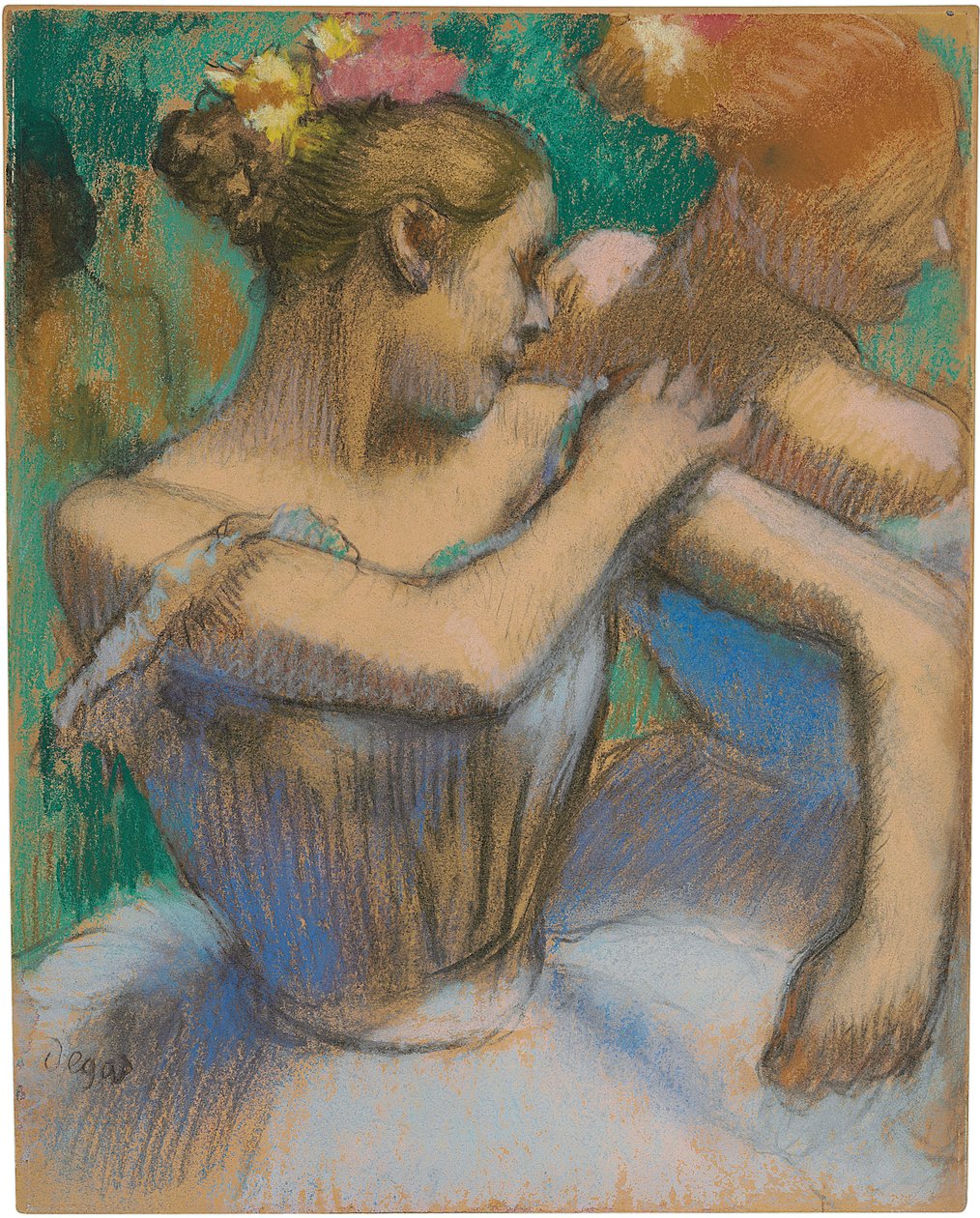Tancerka dopasowująca ramię, ok. 1896-99 autorstwa Edgar Degas