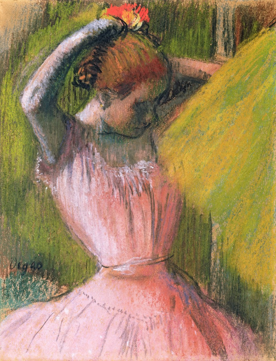 Tancerka układająca włosy, ok. 1900-12 autorstwa Edgar Degas