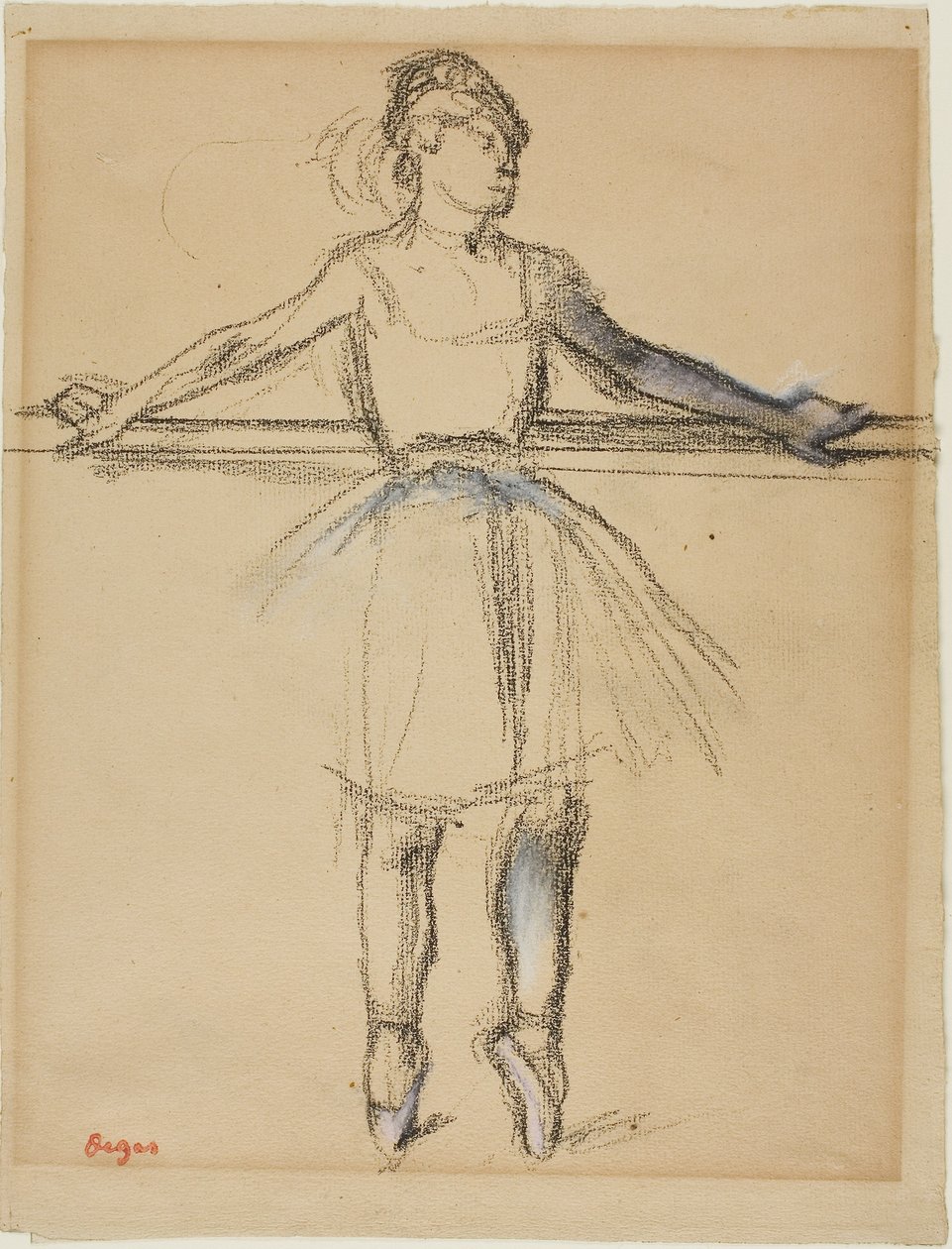 Dancer at the Bar (on Point), ok. 1885 r. (węgiel drzewny z pastelami i estompe na jasnobrązowym papierze) autorstwa Edgar Degas